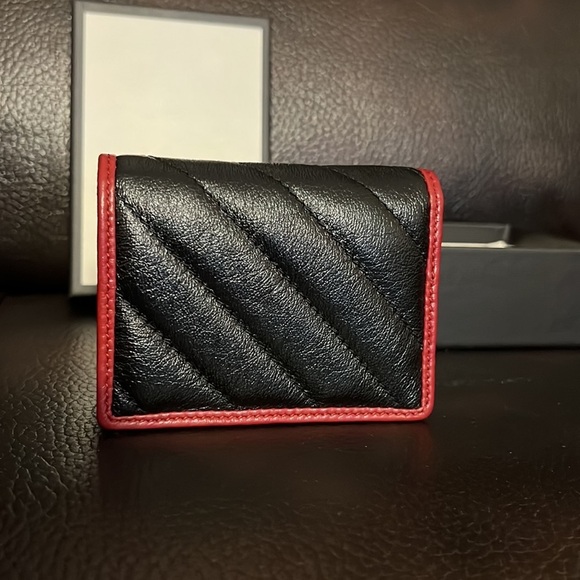 Gucci GG marmont black and red leather zip up bifold compact wallet - Picture 6 of 10
